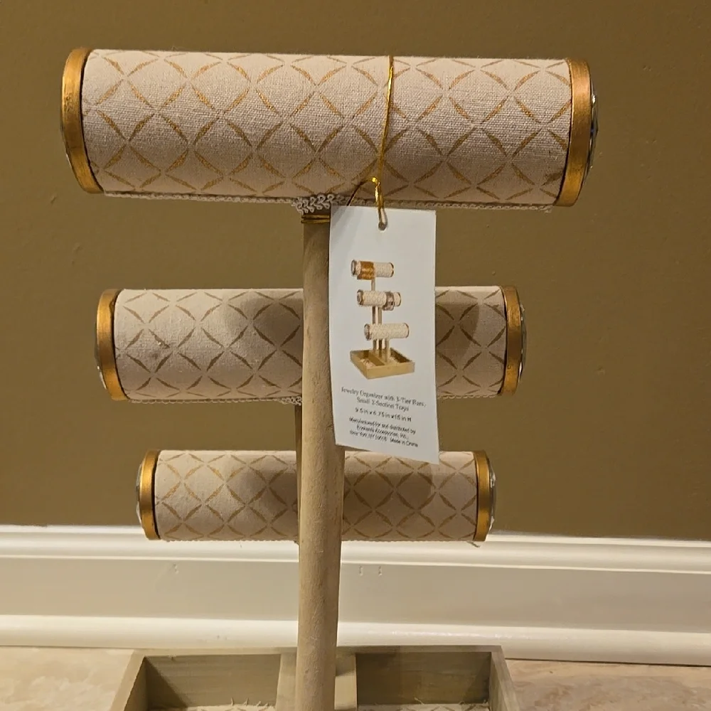 NWT Elegant Gold and Cream Jewelry Bar and Stand